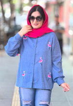 شومیز پاییزه کج راه استیکر دار طرح فلامینگو - تصویر 6